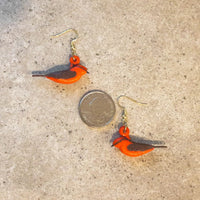 Vermilion Flycatcher 3d Hand Painted Earrings